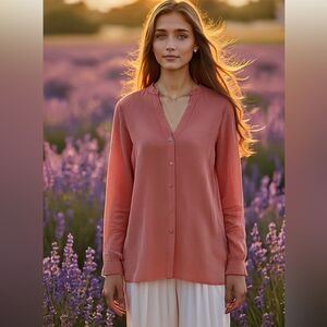 Eileen Fisher Sand-washed Tencel Stand Collar Top Size M